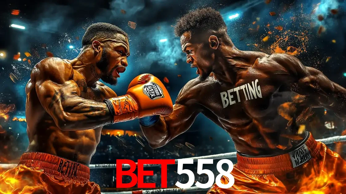 Dois boxeadores em uma luta intensa e explosiva, representando a adrenalina e as oportunidades de apostas em esportes de combate disponíveis na plataforma BET558.