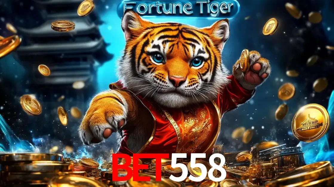 Imagem promocional do jogo de slot Fortune Tiger, com um tigre majestoso em traje tradicional cercado por uma fortuna em moedas de ouro, disponível agora no cassino BET558.